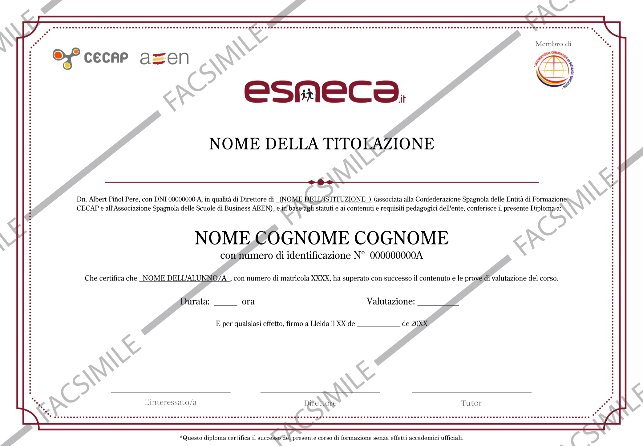 Attestato Esneca Business School